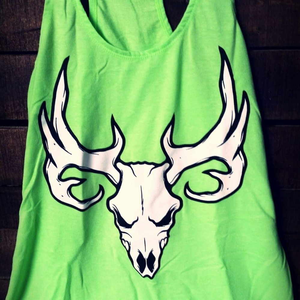 Neon green deer head tank top